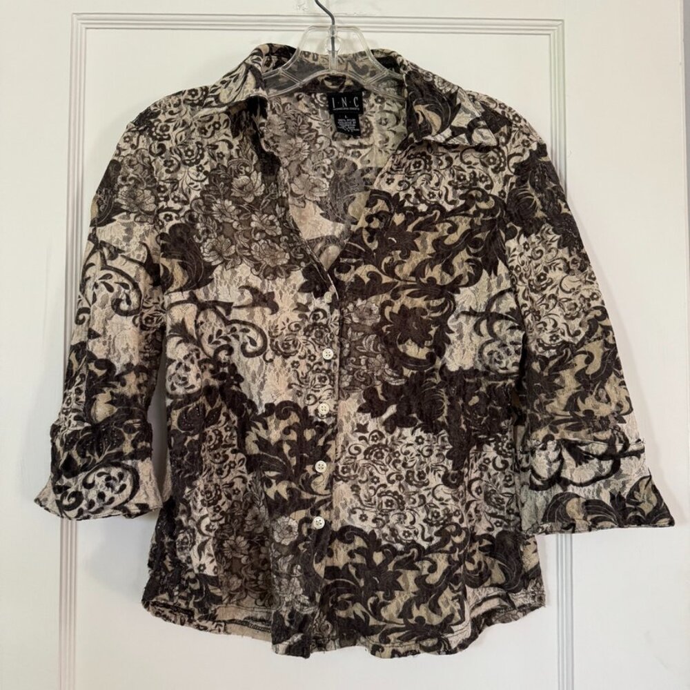 INC Women's Sheer Lace Shirt